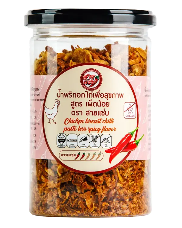 น้ำพริกอกไก่สูตรเผ็ดน้อย 200 กรัม